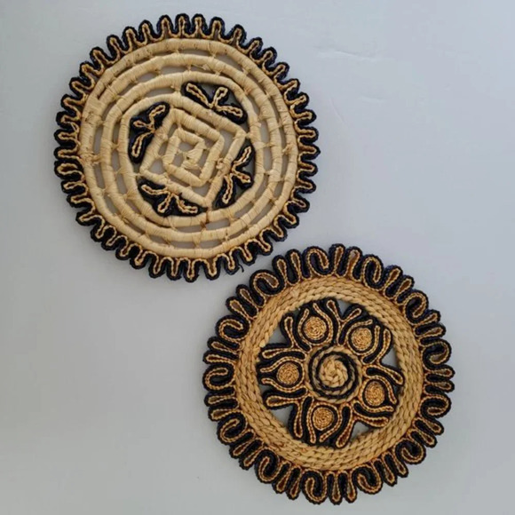 Vintage Rattan Trivets Set of Two Natural Purple - Picture 2 of 6